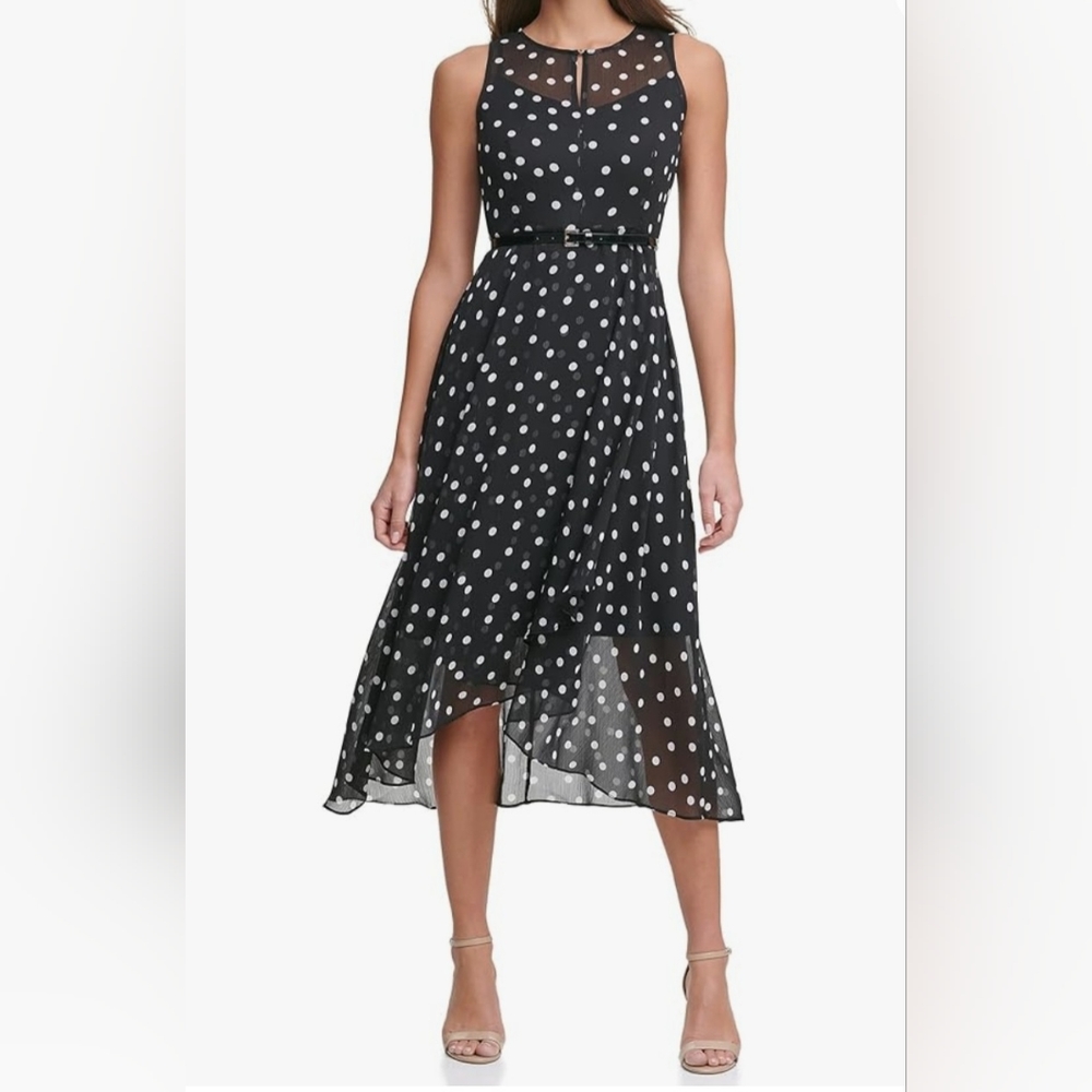 Tommy Hilfiger Women's Sleeveless Keyhole Dot Print Chiffon Dress